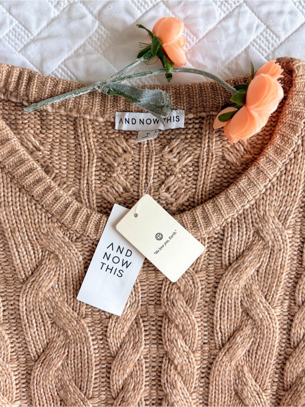 And Now This Cable Knit Sweater Vest Tan Cropped XL NWT - Picture 2 of 9